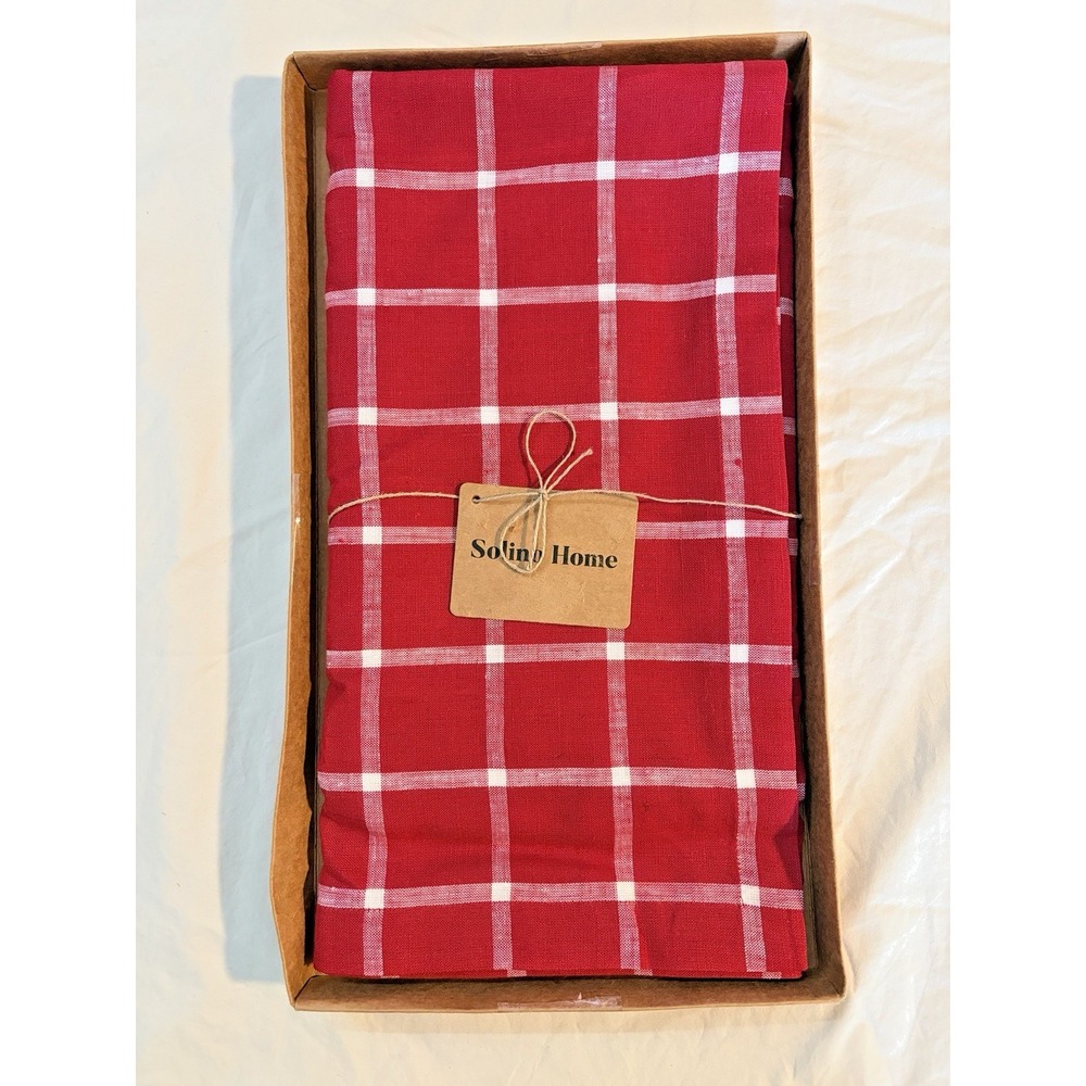 Solino Home Red Windowpane Check 100% Linen Tablecloth / Table Throw 53x53
